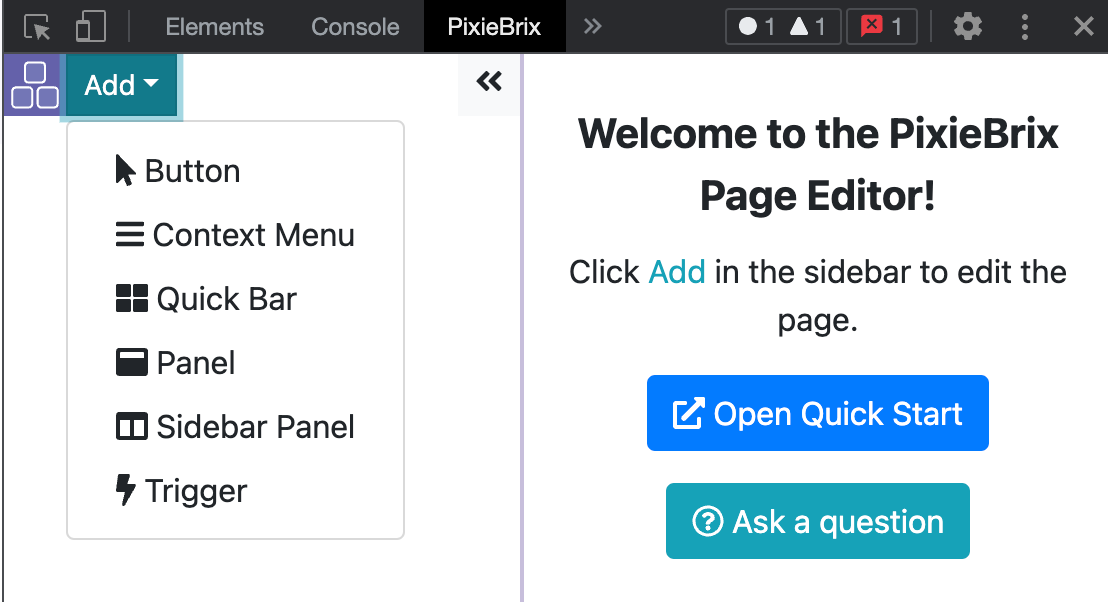 A screenshot of PixieBrix's browser extension.
