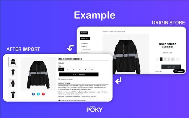 A screenshot of POKY, a Shopify Chrome Extension.