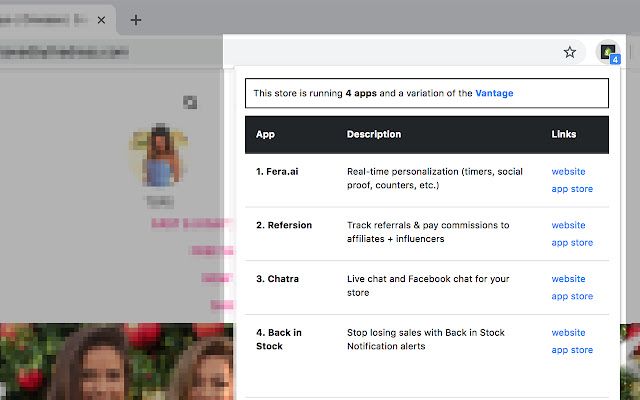 A screenshot of Shopify App Detector.