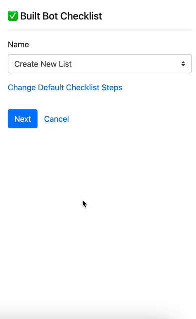demo of a form naming a checklist and providing the checklist items