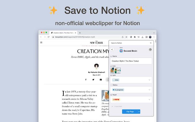 A screenshot of Save to Notion, a Chrome extension.