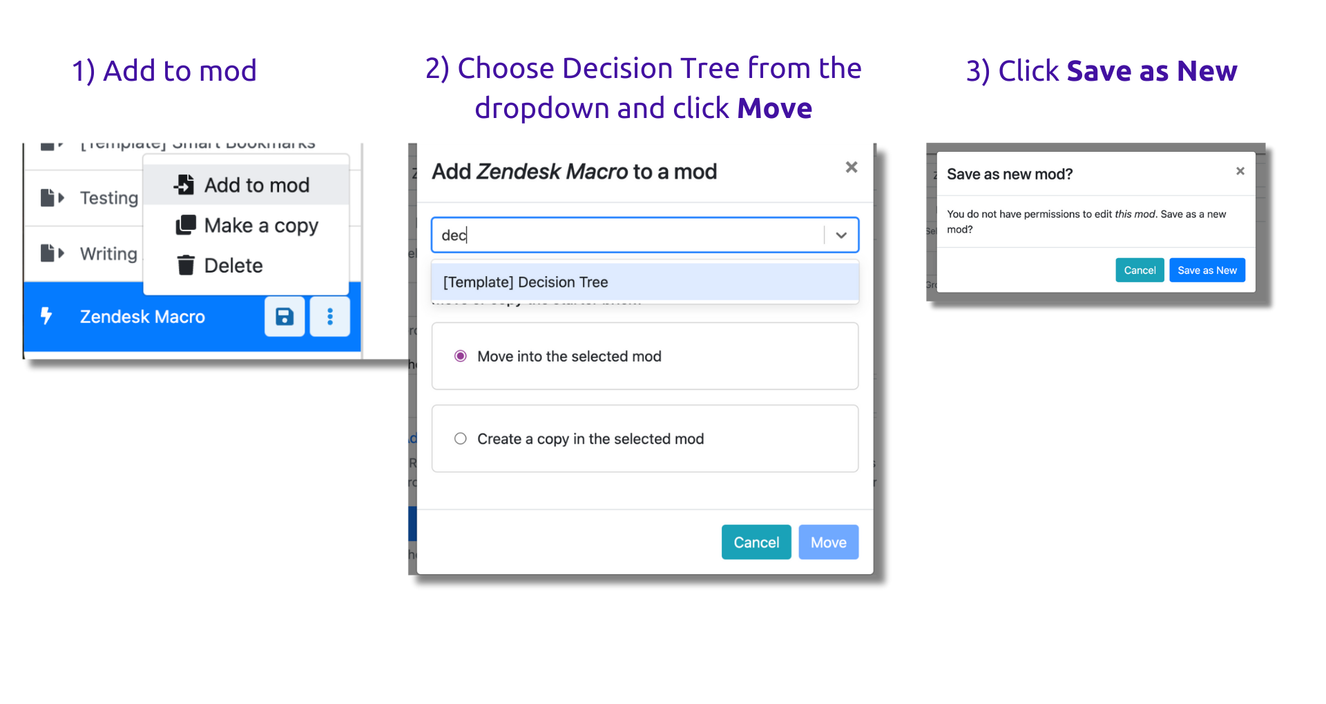 Launch a decision tree with a Zendesk macro